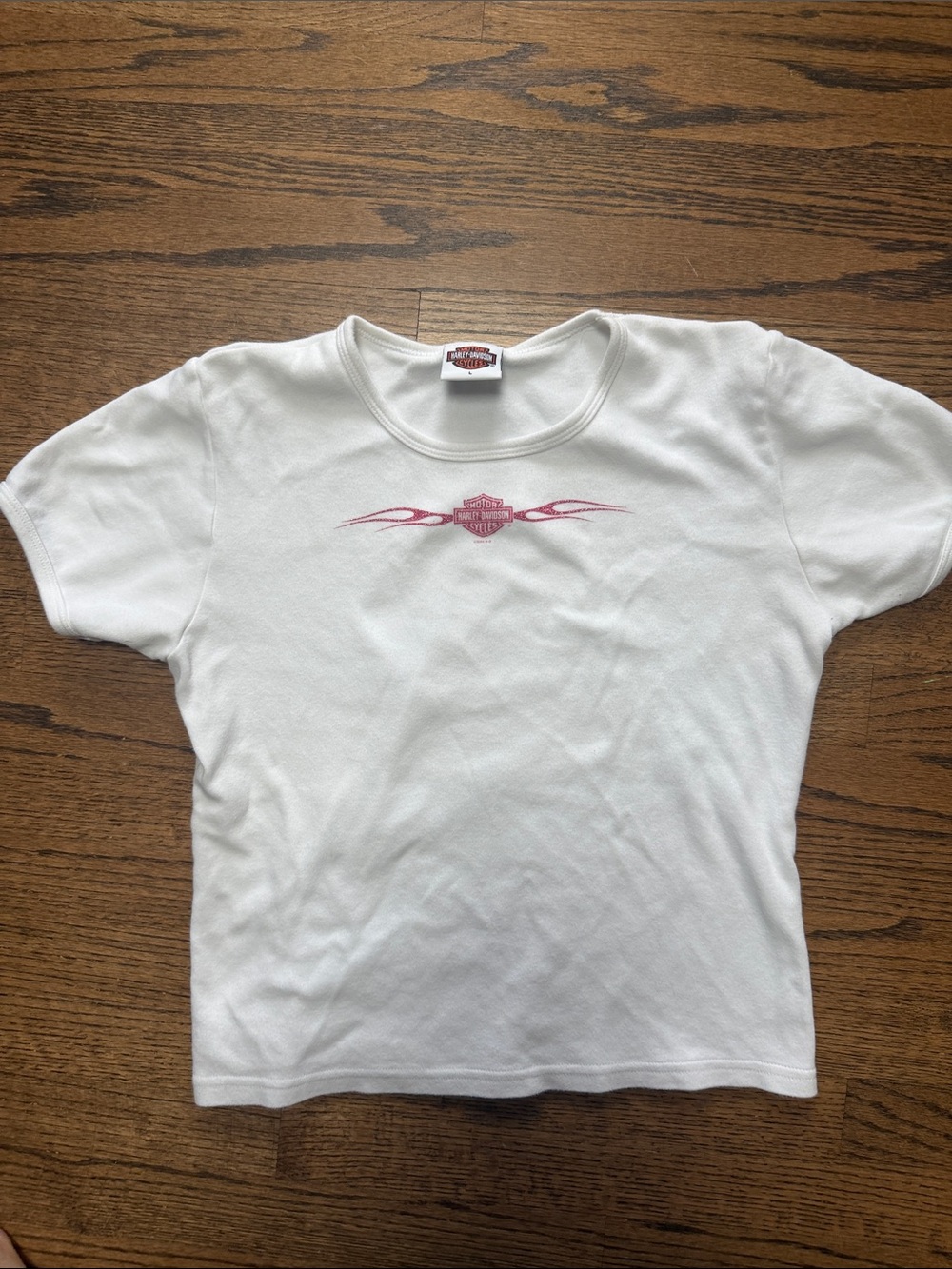 Harley-Davidson White Short Sleeve Tee with Pink Flame Logo